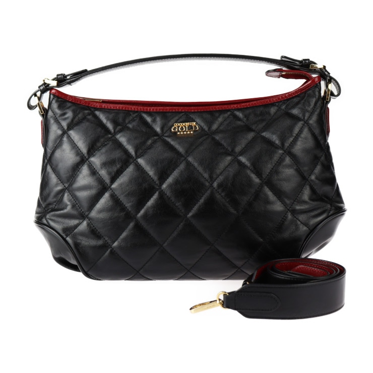 超美品 COCOCELUX GOLD ココセリュックス ゴールド ハンドバッグ 205DA0309 ダイヤモンドレザー 2WAYバッグ レザー ブラック ゴールド金具 ショルダーバッグ キルティング 14,600円