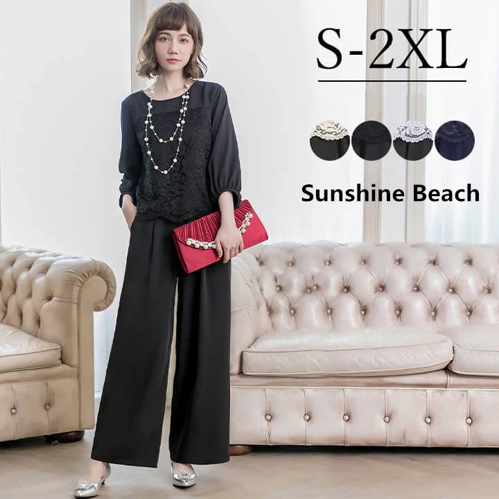 パンツドレス パーティードレス パンツ セットアップ レディース パンツスーツ 大きいサイズ 袖あり パンツドレス 2点セット アンサンブル スーツ レディース フォーマル シンプル