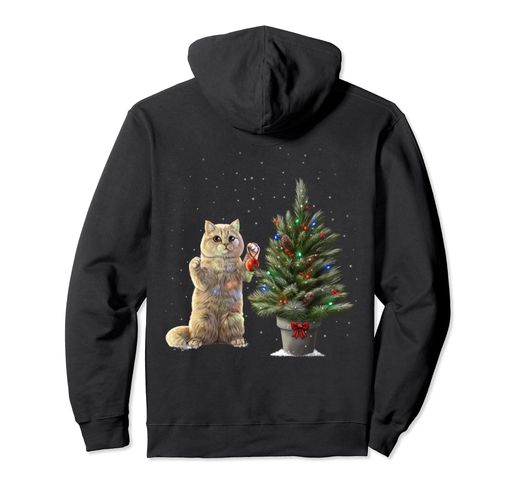 クリスマスツリーを飾る休日の猫 パーカー 5,860円