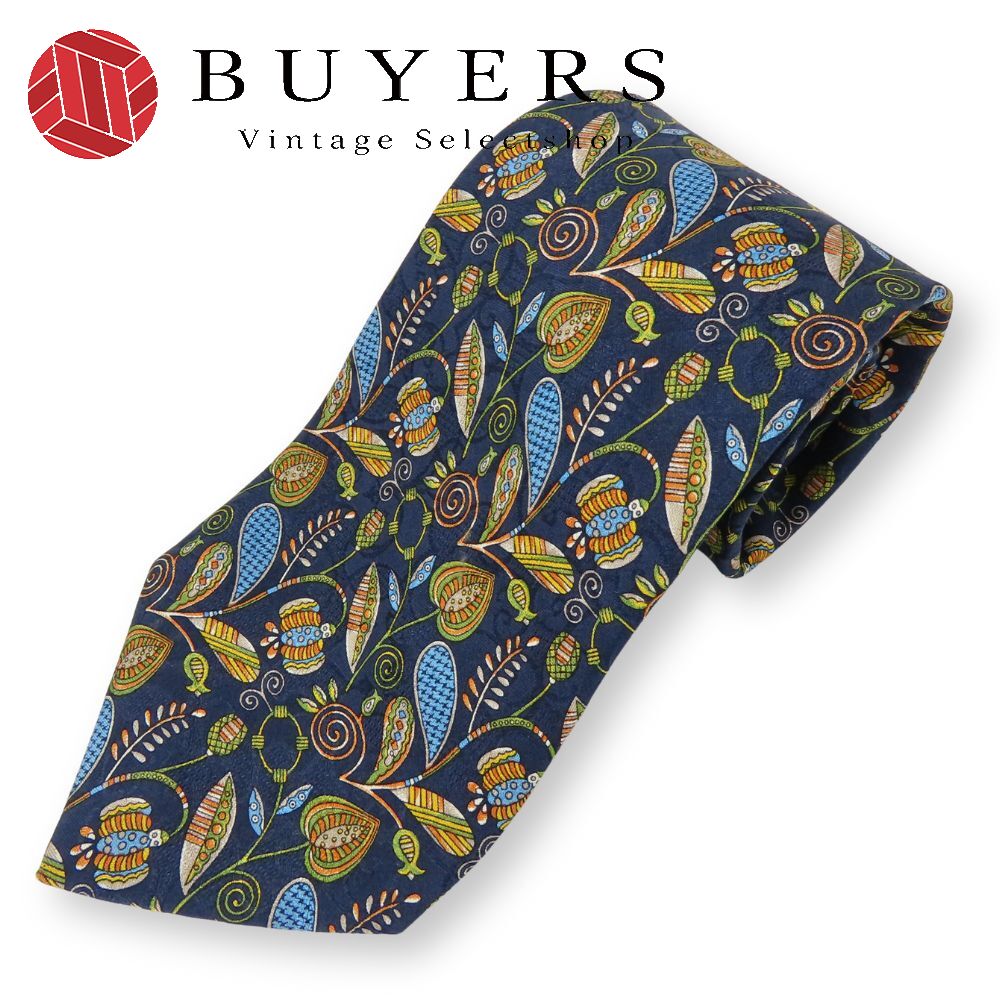 中古 ネクタイ ペイズリー柄 シルク ネイビー マルチカラー スーツ アパレル ビジネス メンズ 男性