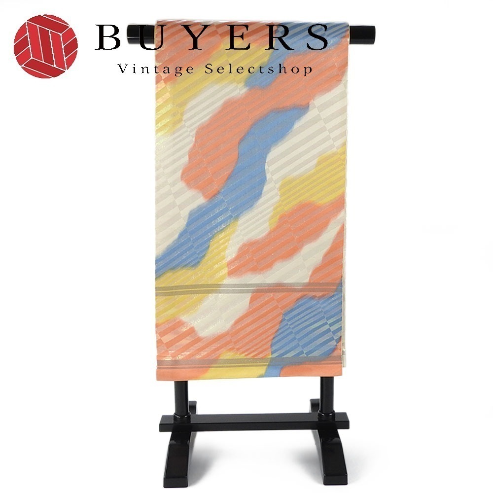 中古 袋帯 踊り用 舞台用 正絹(金銀糸除く) オフホワイト ピンク イエロー ブルー ボカシ 和装 呉服 和服 きもの レディース 女性