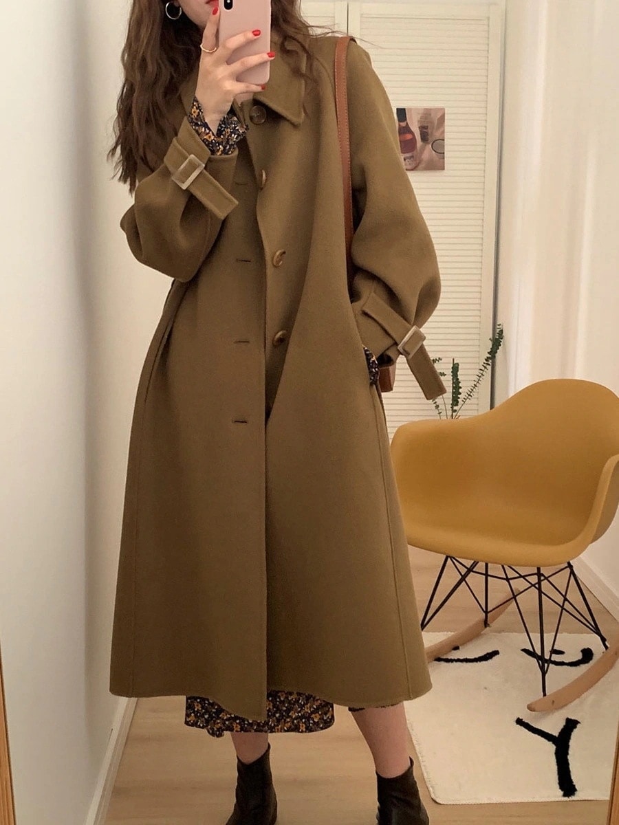 秋冬 フランス式 ラシャコート ゆったり 着痩せ スリム見え 大人っぽい チェスターコート 厚手