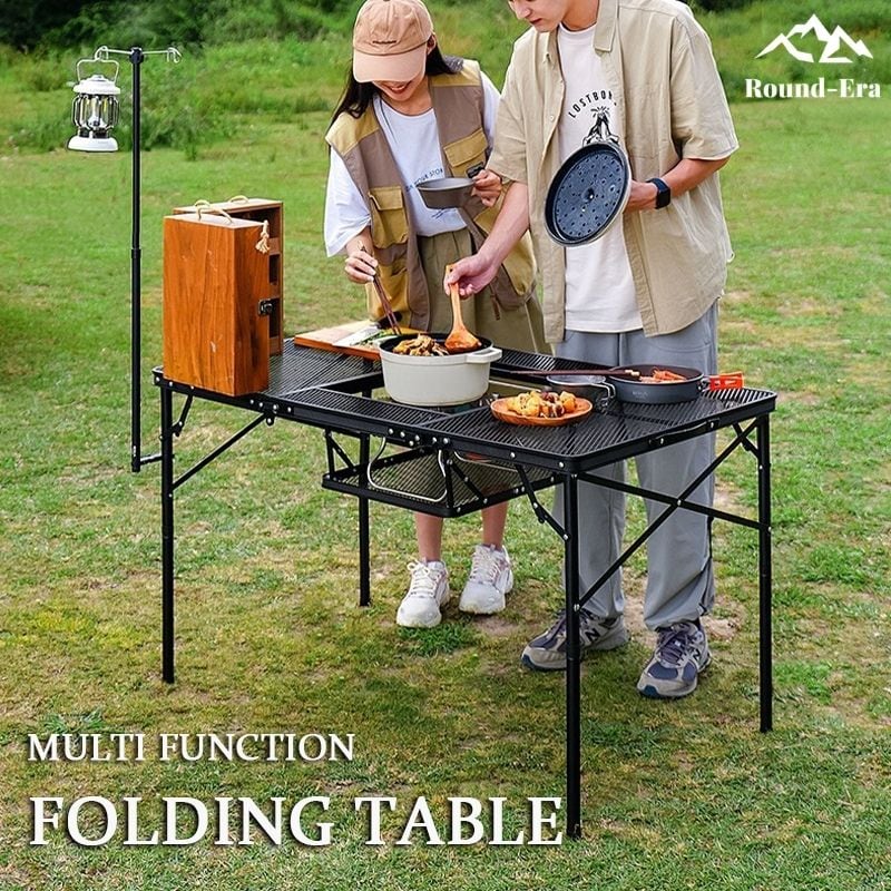【急速出荷】アウトドア テーブル バーベキュー用 多機能 耐荷重30kg 収納袋付き 三つ折り メッシュテーブル 軽量 折りたたみテーブル アルミ レジャーテーブル 折り畳みテーブル アウトドア キャ