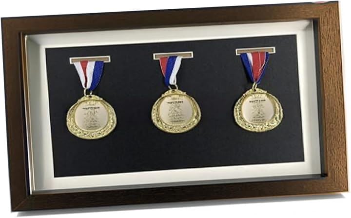 3個 メダルディスプレイ 額縁 フレーム 壁掛け 木製(ブラウン)