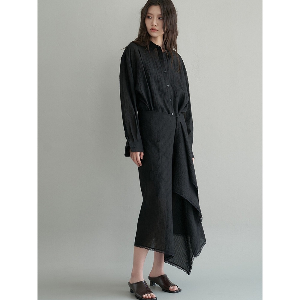 DESIGNOWOL テンセルシアーシャツ & ラップスカートドレスブラック