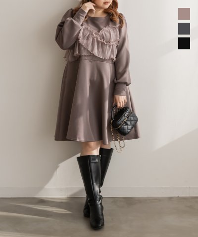 大きいサイズ レディース LL 3L 4L XL XXL XXXL CLETTEオリジナルクロスチュールミニワンピース