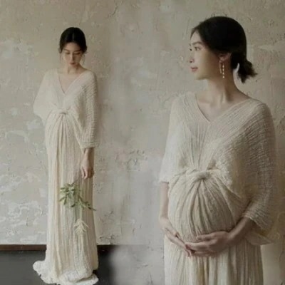 マタニティフォトドレス ハイウエスト 胸元 sexy レース ワンピース 撮影 記念写真 妊婦服1