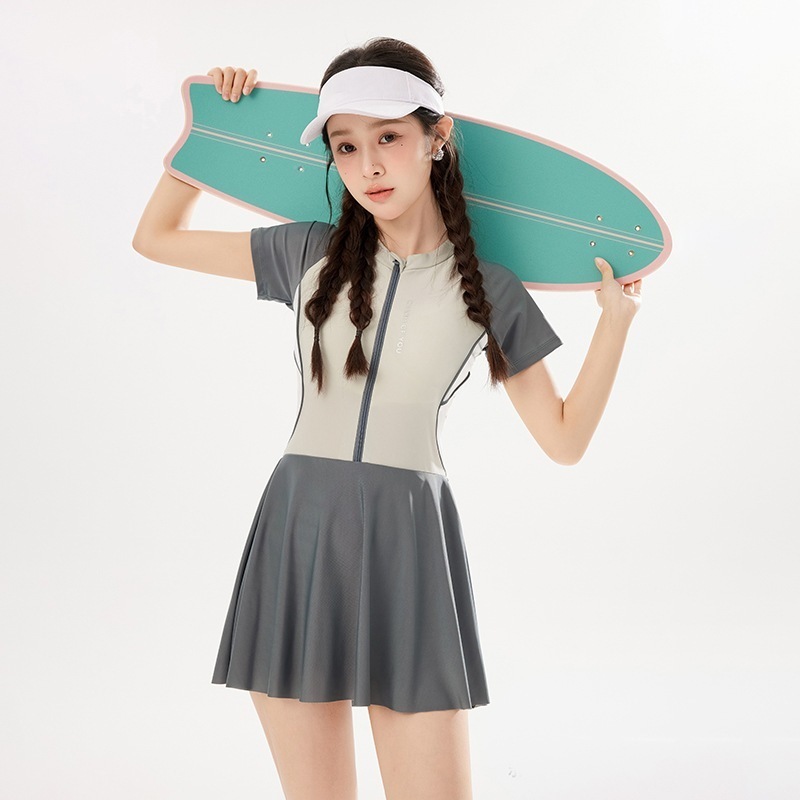 【1つ買うと10つ無料】女子ワンピース水着スポーツカジュアル保守的なスリムコントラストシュプラスビーチ温泉水着