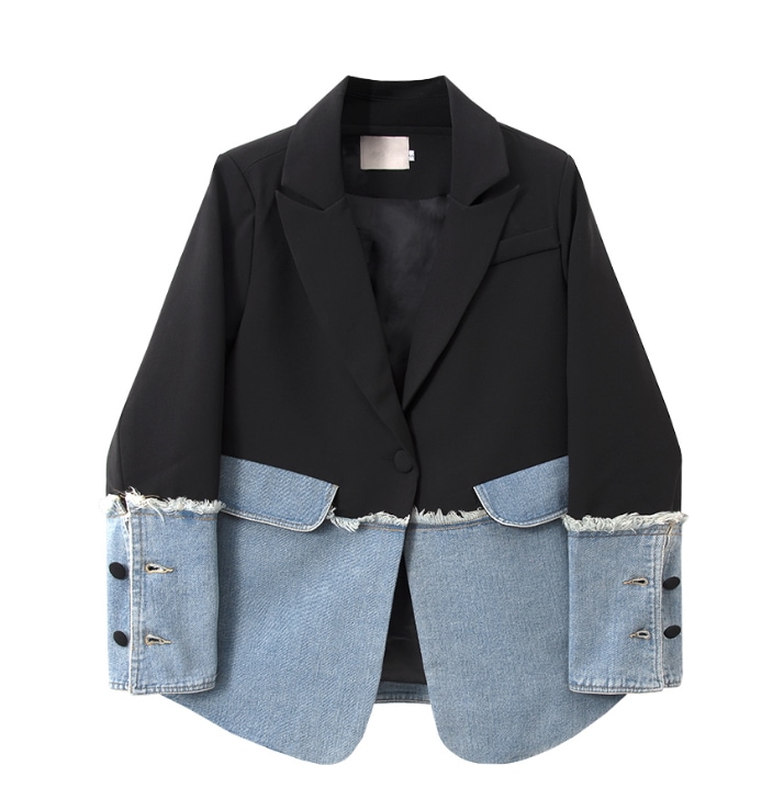 スーツカラー 切り替えデニム ルーズジャケット オールマッチカラー ジャケット a1465