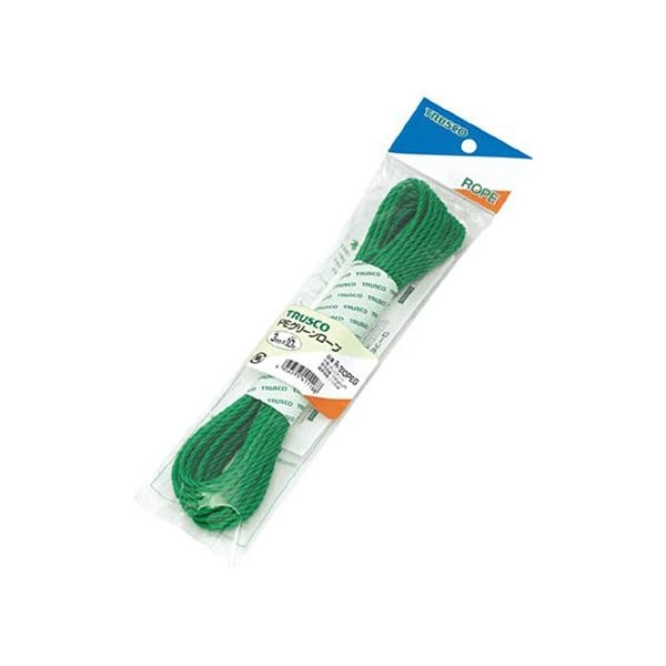 (まとめ) TRUSCO ポリグリーンロープ 6mm×10m 袋入 緑 R-610PEG 1巻 (×10セット)