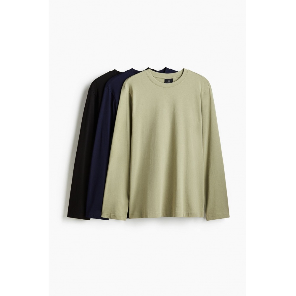 H&M レギュラーフィットジャージートップ 3 ピースセットブラック/ブルー/グリーン