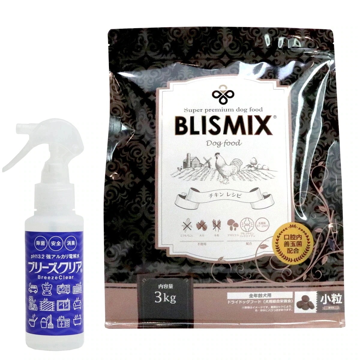 チキンレシピ小粒 3kg【PH13.2強アルカリ電解水100ml付き】