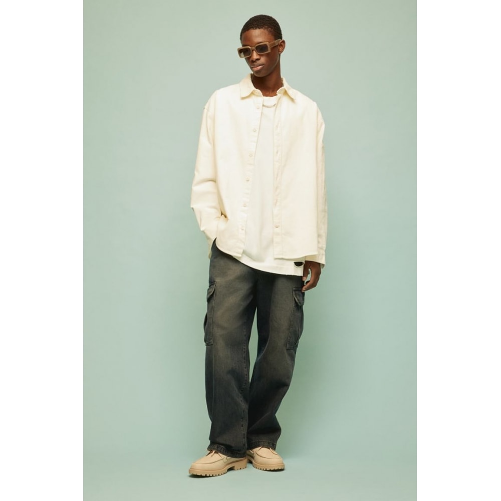 H&M コーデュロイシャツルーズフィットホワイト