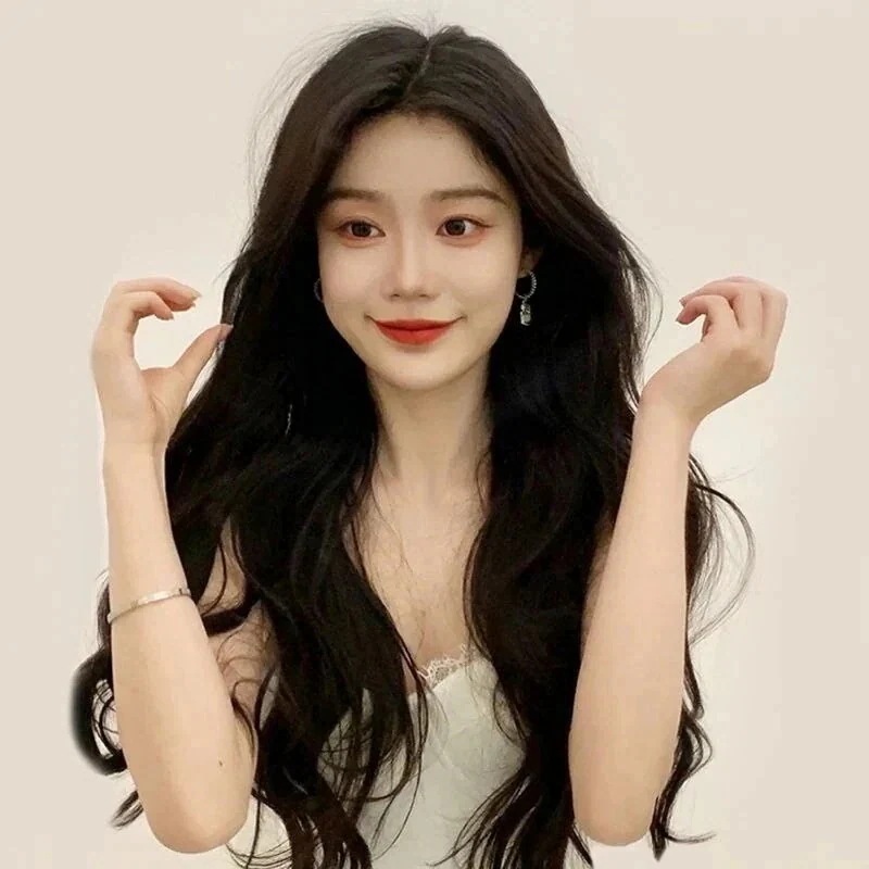 ウィッグロングヘアクロスドレッシング優しい中点cos前髪なしふわふわロングカーリーヘアヘッドギア