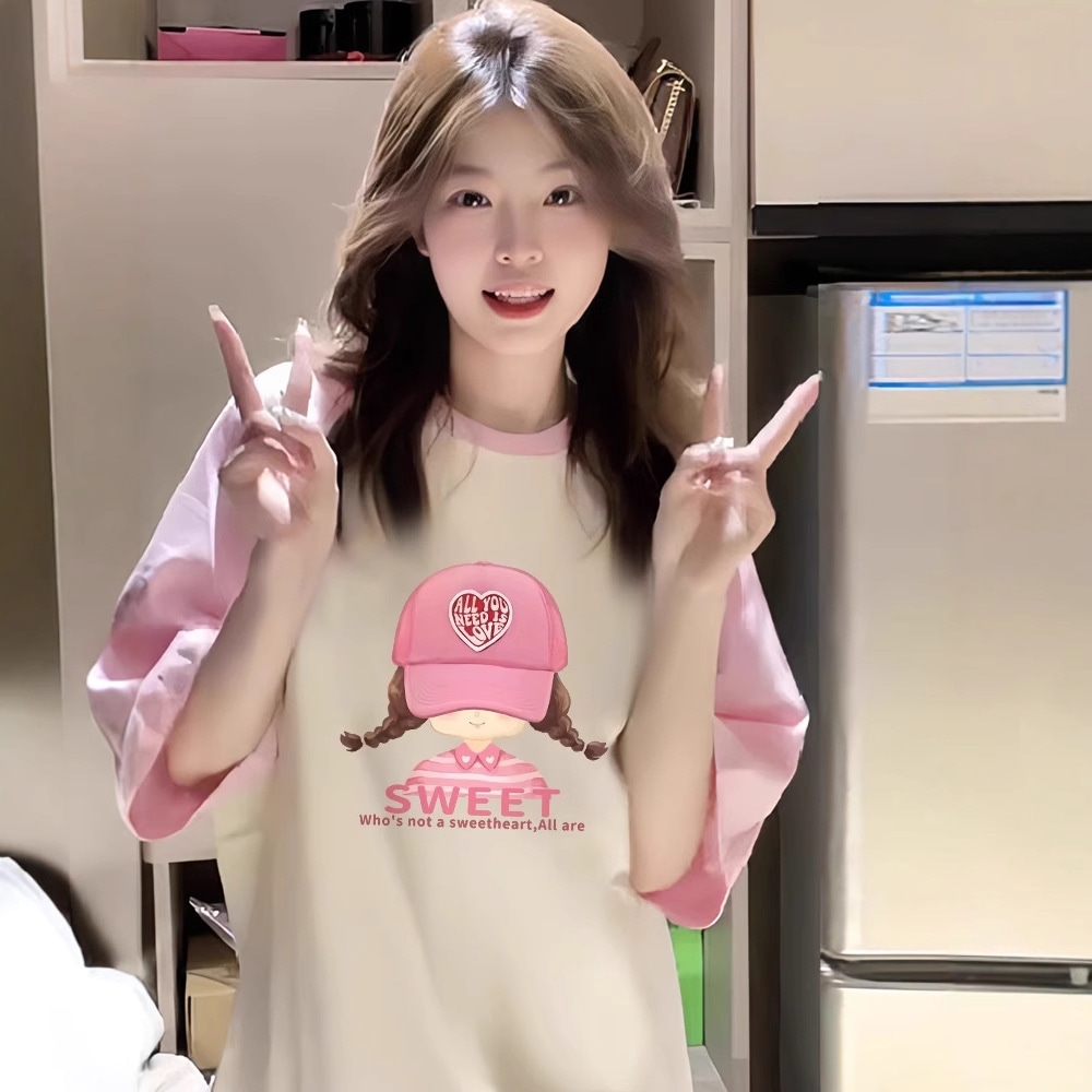 【1点ご購入 で10点プレゼントいたします】半袖Tシャツ女突き出しカラーラグラン中高校生風ゆったりファッション百着トップス