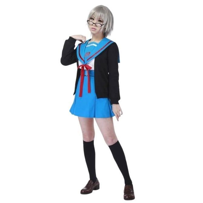 【人気SALE】XXSXXXL サイズ カーディガン付き 4点セット コスプレ衣装 コスチューム 長袖 セーラー服 涼宮ハルヒ 風 涼宮ハルヒの憂鬱