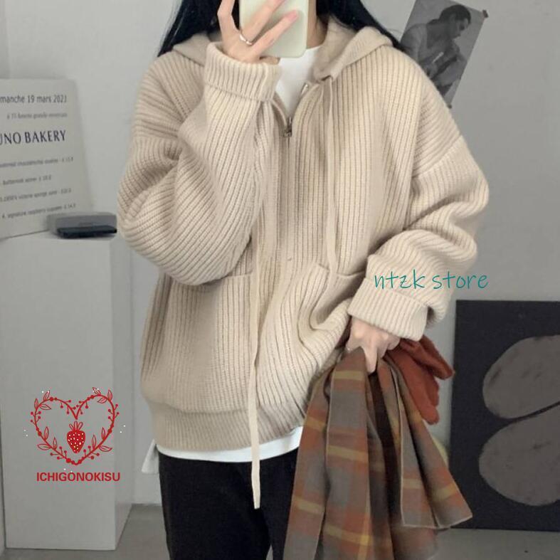 カーディガン レディース ニットカーディガン 秋 冬 フード付き 厚手 防寒 冬 アウター ゆったり 大きいサイズ ジッパー付き セーター ニットセーター