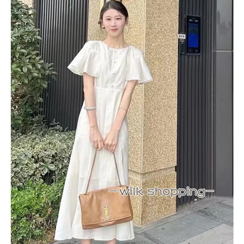 夏 半袖 ロング Aライン 花刺繍　丸ネック サマー ゆったり 夏コーデ 体型カバー 20代30代 黒 白 40代 ママ フォーマル OL 大人 シンプル