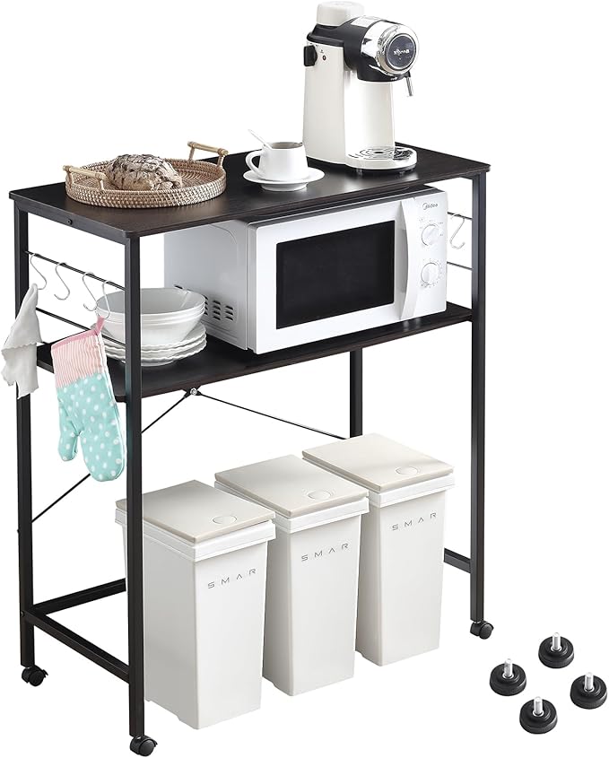 ゴミ箱上ラック レンジ上ラック 2 段 幅 80× 奥行 40× 高さ 93cm キャスターフック付 スチール製 スリムおしゃれ ブラック