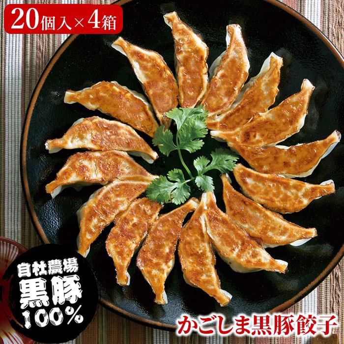 【送料込】 かごしま黒豚餃子 80個 (20個入4箱) ギョーザ ぎょうざ 贈り物 お土産 鹿児島 六次 お歳暮 御歳暮 父の日