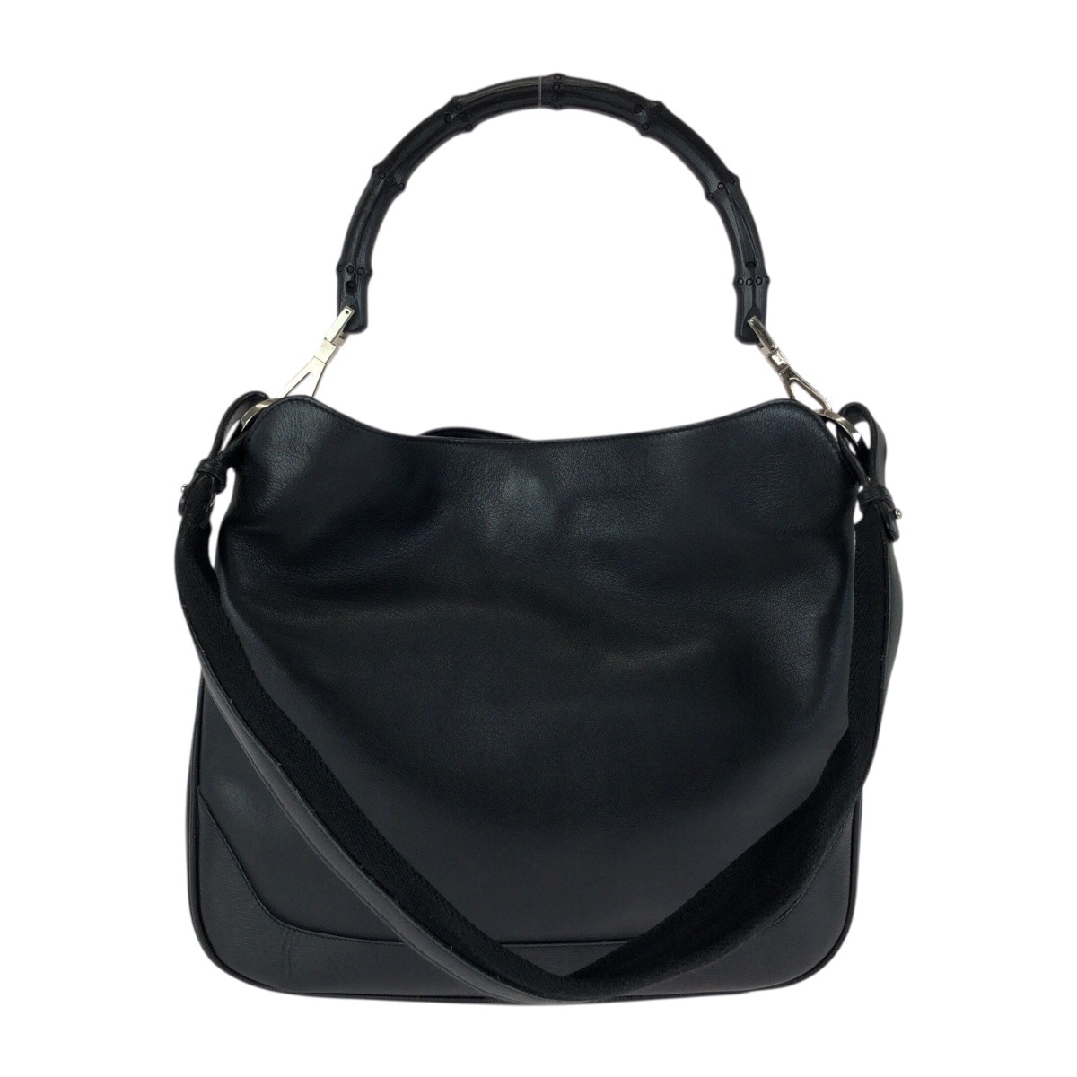 美品 バンブー ブラック 黒 シルバー金具 レザー 001 4095 ハンドバッグ ショルダーバッグ 2WAY レディース 601728