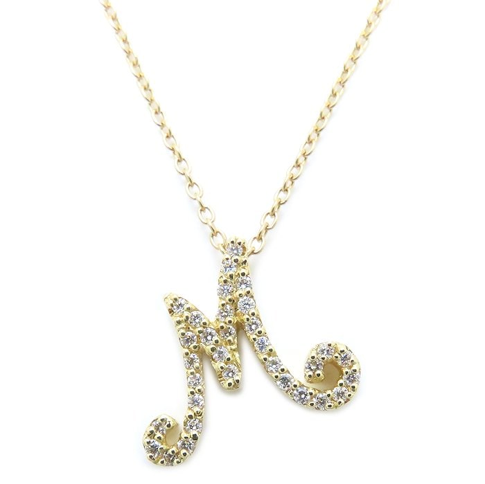 イニシャル ネックレス M ダイヤモンド アルファベット K18YG イエローゴールド レディース/294547【中古】