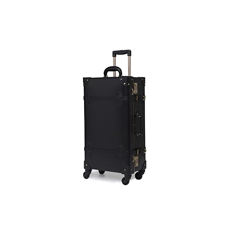 [urecity] トランクケース キャリーバッグ 革 手作り 復古主義 レトロ おしゃれ かわいい 超軽量 旅行 出張 大容量 静音四輪 (ブラック, XLサイズ(26