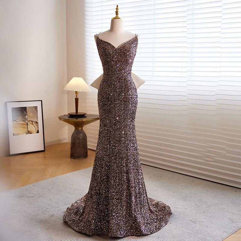 カラードレス ロングドレス マーメイドドレス スパンコール前撮り ドレス インポート 海外挙式 おしゃれ ウエディングドレス ゴールド イブニングドレス パーティードレス ステージドレス 披露宴 かわ