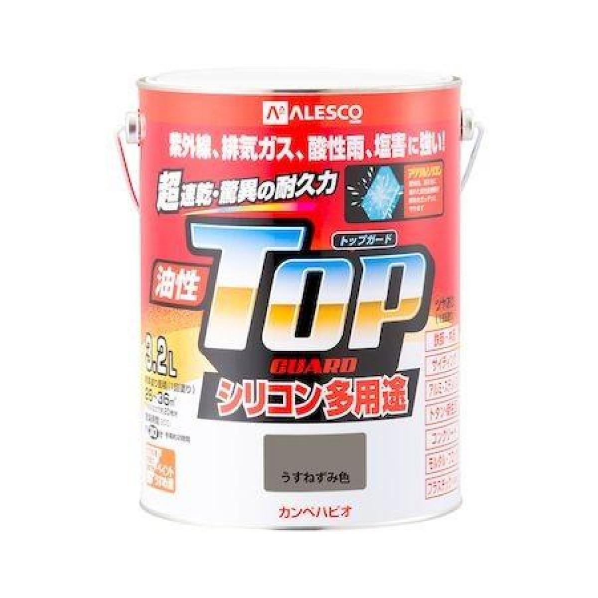 カンペハピオ ペンキ 塗料 油性 つやあり シリコン樹脂 多用途 超速乾 さび止め剤入り トップガード うすねずみ色 3.2L 油性塗料