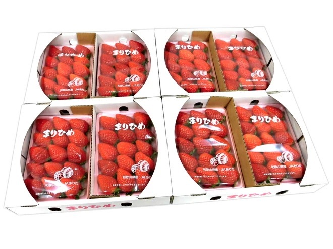 和歌山県 =まりひめいちご（毬姫苺）= 秀品 2パック入り（1パック 9-15粒 約300g）x4箱 予約 1月以降