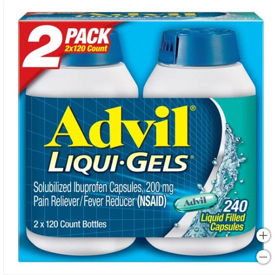 Advil Liqui-Gels Ibuprofen 200 mg. Pain Reliever/Fever Reducer, 240 Capsules
