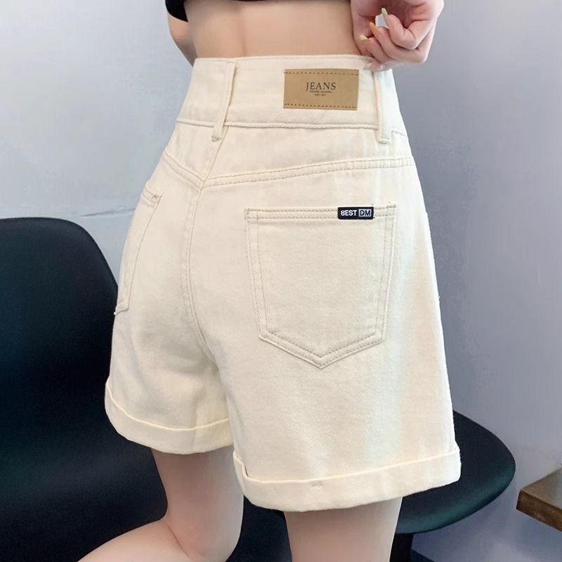 小柄な女性のためのレトロスタイルのロールアップAラインワイドレッグデニムショートパンツ夏スタイル薄手ハイウエスト伸縮性ダブルボタンロールアップヘム