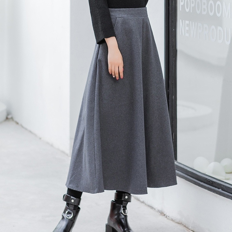 ロングスカート 全2色 ハイウエスト Aライン フレア ミモレ丈 かわいい 可愛い きれいめ 上品 エレガント こなれ感 シック モード シンプル カジュアル スタイルアップ ふんわり 暖かい