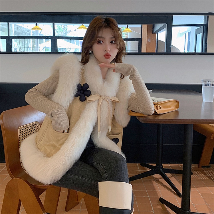 INSスタイル コットンを挟む タンクトップ 短いスタイル キツネの毛に似せて カジュアル 毛皮 ベスト 2022年冬 大人気 コート sweet系