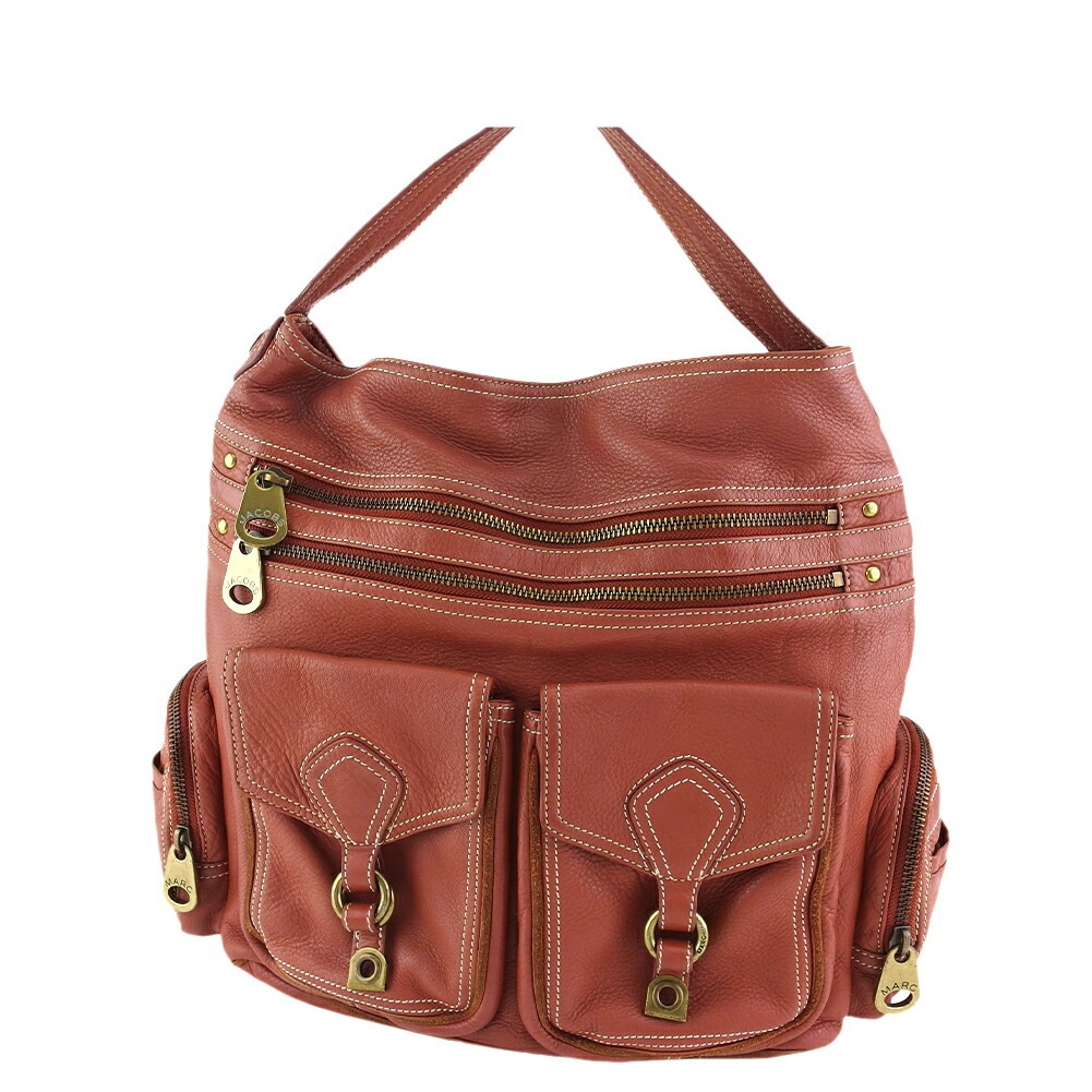 ハンドバッグ ダブルステッチ ブラウン ゴールド レディース 中古