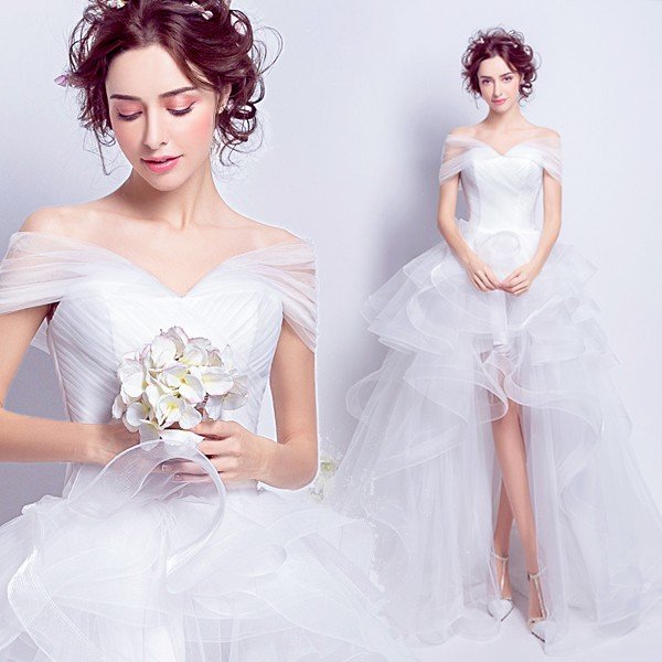 ウエディングドレス 安い トレーンドレス 前ミニ 花嫁 ウェディングドレス 二次会 ロングドレス 結婚式 パーティードレス 披露宴 ブライダル