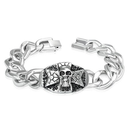 IDステンレスブレスレット スカルクロス ドクロ 十字架 喜平 ガイコツ 髑髏 男性 プレゼント