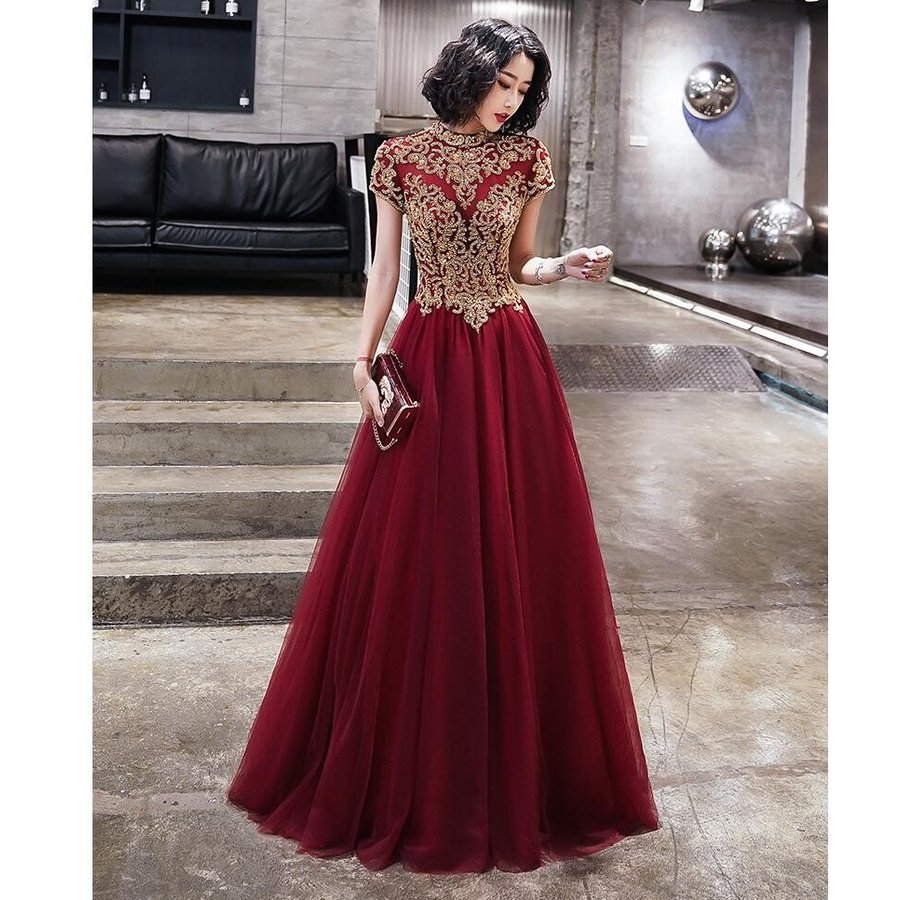 エレガント 立ち襟 パーティードレス ウエディングドレス ロングドレス 結婚式ドレス 二次会 披露宴