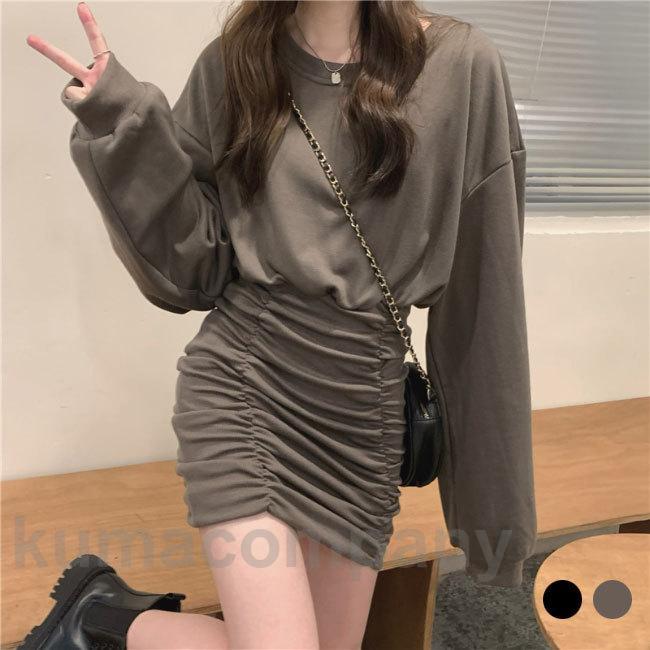 ワンピース レディース 長袖 ショートワンピース 秋冬 きれいめ タイト 綿混紡 ゆったり フェミニン カジュアル シーズン オシャレ 新作 4,426円