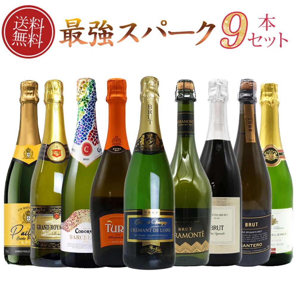 最強スパークリングワインセット 泡三昧！辛口スパークリングワイン9本セット 送料無料 家飲み