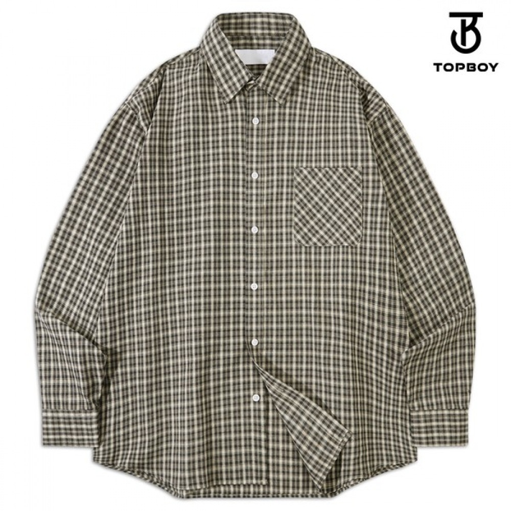 (TOPBOY) オールシーズンチェックポケットオーバーフィット長袖シャツ (PN047)