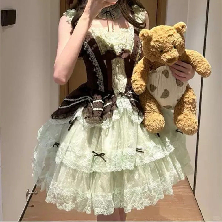 【2枚購入で 3oo円OFF！】甘いケーキグリーンバレエスタイルロリータスカートエレガントデイリーロリータドレスjskプリンセスドレス女性