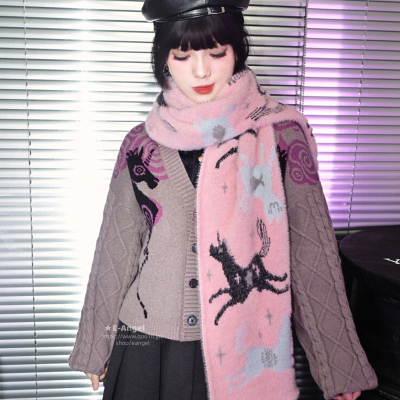 馬柄 マフラー レディース 赤 ピンク 馬落書き ジャガード 個性的 オリジナル 合わせやすい 可愛い 防寒防風