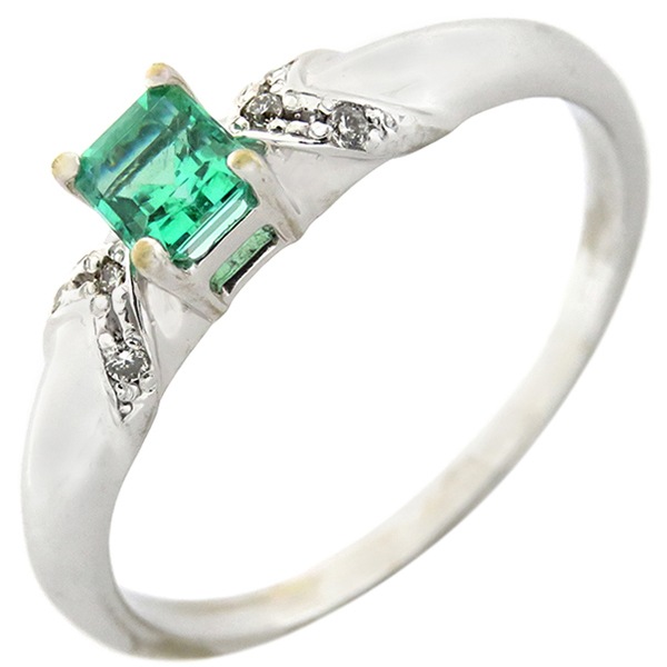 リング 指輪 エメラルド ダイヤモンド リング K18WG エメラルド ダイヤモンド ホワイトゴールド グリーン 緑 17.5号【中古】