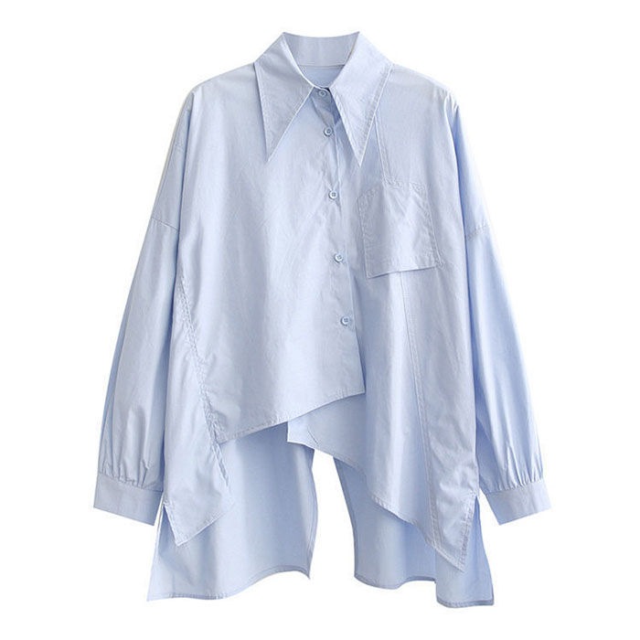 シャツ ブラウス Tシャツ レディース 長袖 春 無地 折り襟 切り替え シャツ トップス 前開き 大きいサイズ ゆったり おしゃれ ゆるシルエット ドッキング オシャレ ナチュラル カジュアル ビジ