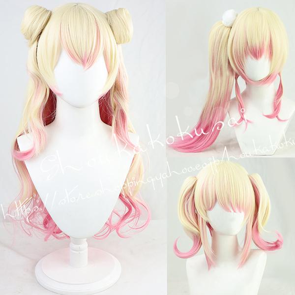 コスプレウィッグ バーチャルYouTuber Vtuber 風 ホロライブ5期生 桃鈴ねね かつら WIG 耐熱 cosplay 仮装 変装 コスチューム-208