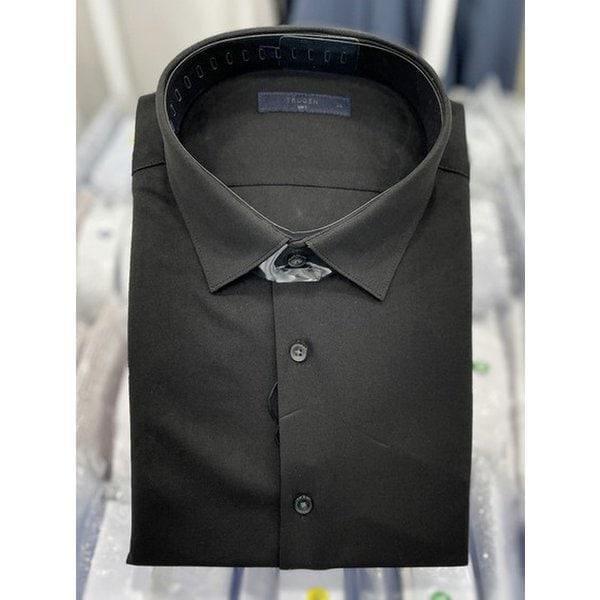 メンズイージーケアアイロン不要ストレッチエアロクール吸汗速乾ブラックシャツ黒ワイシャツ_JK