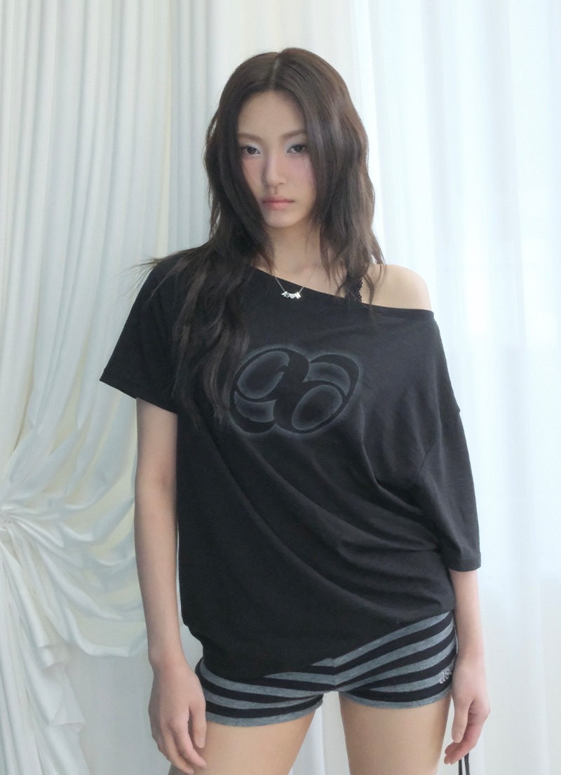 【AS"ON】 KIKI BOXY SHIRRING TEE / BLACK 正規品