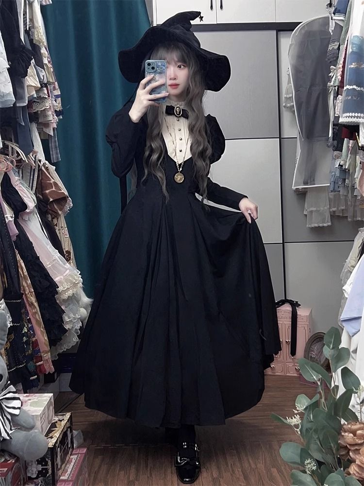 ハロウィンゴシックダ30%までに制限ーク風ロリータシスターブラックロングスリーブスリーブロリータワンピース秋冬 メイド服 メガ割 コスプレ ハロウィン サンタ コスプレ クリスマス