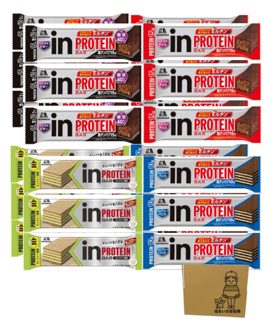 プロテインバー プロテイン タンパク質 ウイダーinバー (24本入×１箱) ウエハース (バニラ ・ 抹茶) 各6本 焼きチョコ (ベイクドチョコ ・ ベイクドビター) 各6本 5,300円